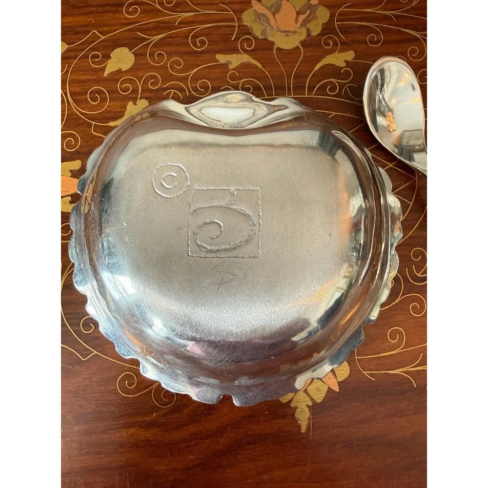 Vintage Shell Dish with‎ Spoon, Hand Cast Metal Scallop Bowl